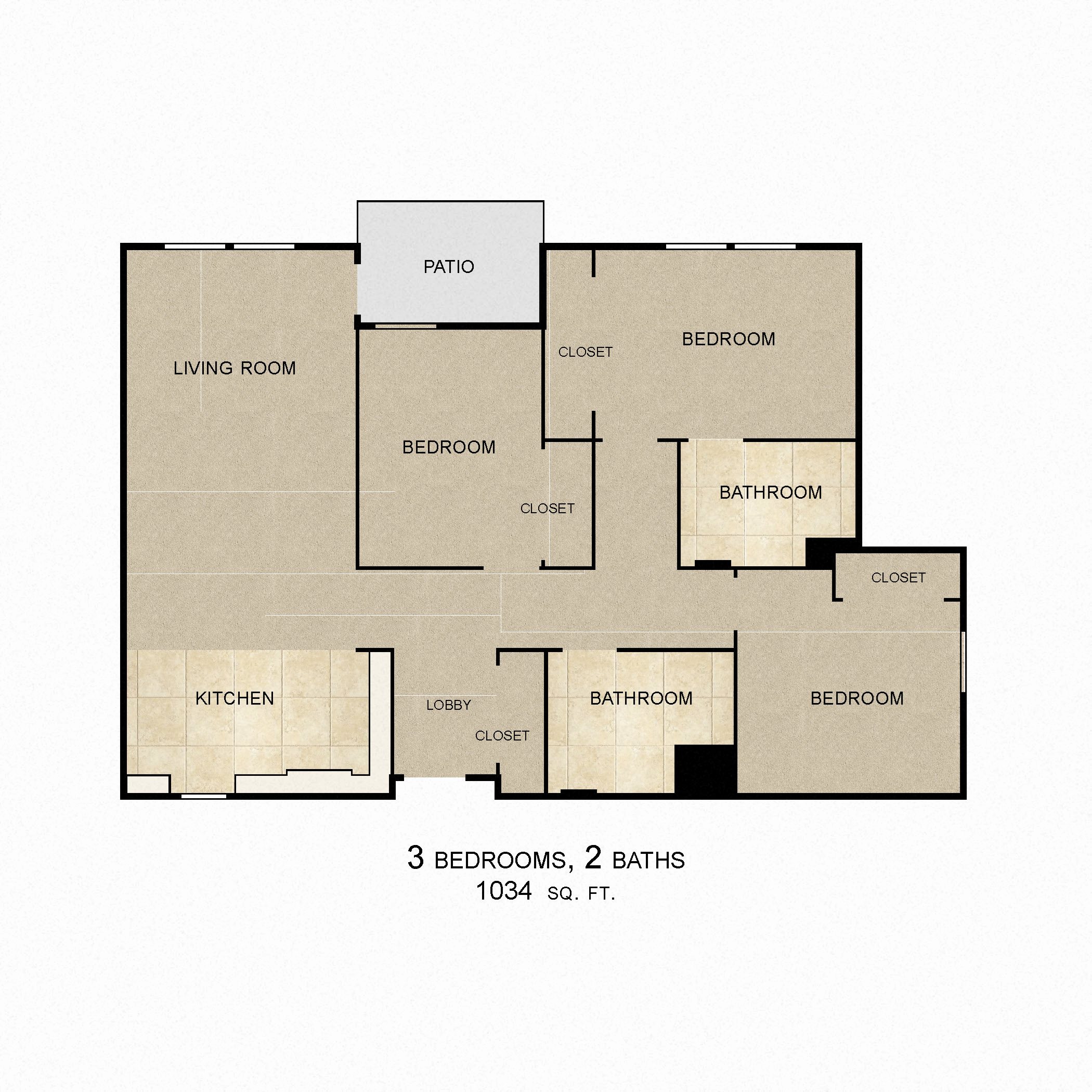 3 Bedroom 2 Bath 2D Floorplan 3 Bedroom 2 Bath 2D Floorplan-Magnolia on Lake Apartments, Los Angeles, CA